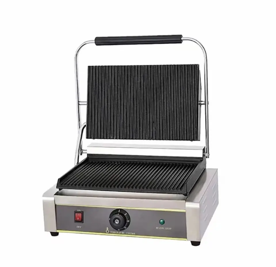 Electric Panini Grill Sandwich Makers Fast Heating Grooved Hot Plate Panini Sandwich Press Grill Beef Steak Machine Commercial